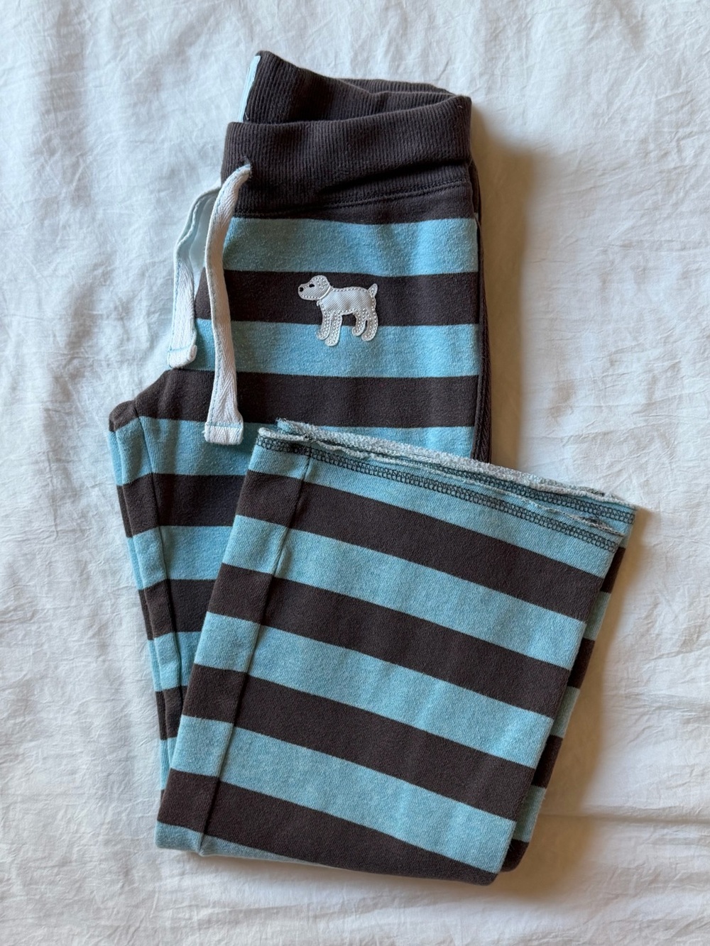 Mini Boden Boys Striped Sweatpants Blue Brown Dog Size 6Y